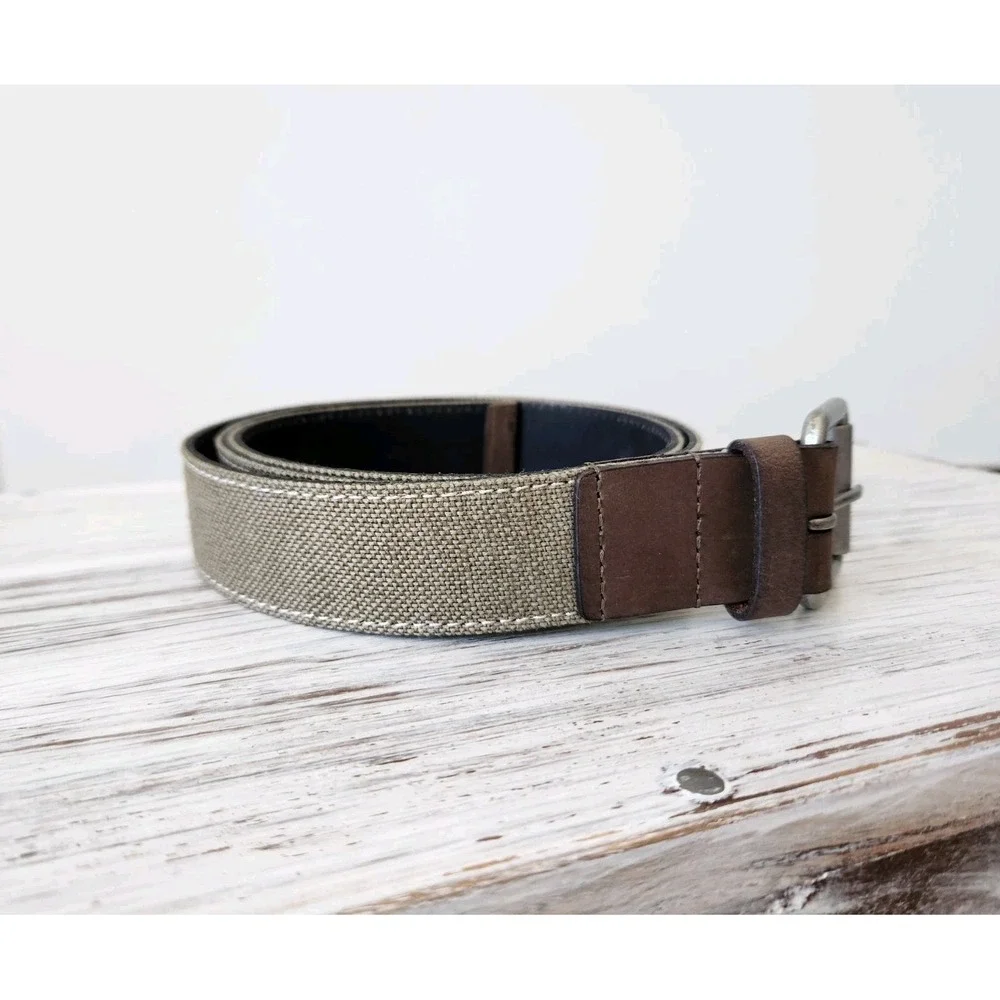 Lucky Brand Men's canvas belt Olive and Brown‎ Leather Size 42